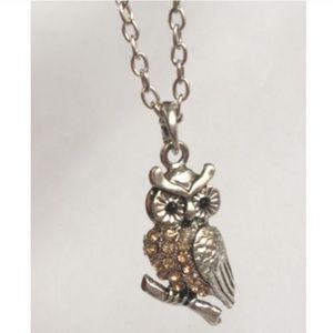 Silver Crystal Owl Necklace Pendant Brown 22"